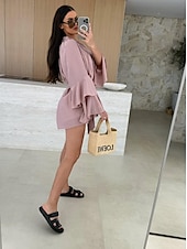 olcso Fehér alkalmi ruhák-Női Mini ruha hétköznapi ruha Tavaszi ruha Elegáns Hétköznapi Napi Normál Tömör szín Hosszú ujj V-alakú Fekete Fehér Arcpír rózsaszín Rubin Ősz
