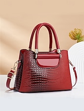 abordables Bolsos de mano y tote-Elegante bolso de mano de piel sintética con efecto cocodrilo: elegante bolso de mano con asa superior y correa de hombro desmontable, lujoso bolso de mano para mujer, perfecto para el trabajo, fiestas y eventos formales negro rosa rojo