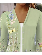 cheap Casual Floral Dresses-Women&#039;s Shirt Floral Basic Linen Like 3/4 Length Sleeve Square Neck Regular Tops Daily Print Light Green Summer
