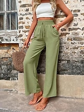 cheap Plain Cotton Linen Pant-Women&#039;s Cotton Linen Shorts Linen-Inspired Pants Cotton Linen Pants Fashion Streetwear Comfort Full Length High Waist Plain Drawstring Elastic Waist Straight Leg Comfy Outdoor Comfortable Street