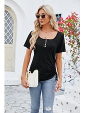 economico Magliette-Per donna Maglietta bohémien Liscio Boemia stile sveglio Moda Manica corta A farfalla Squadrata Top regolari Giornaliero Per uscire Fine settimana Tunica Nero Rosa Vino Blu Reale Viola Estate