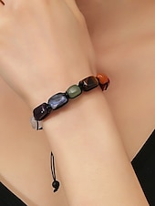 preiswerte Damenarmband-mehrfarbiges Natursteinarmband für Frauen, verstellbare Makramee-Kordel, Heilkristalle, Boho-Chic-Stil, ideal für spirituelle, lässige oder alltägliche Kleidung