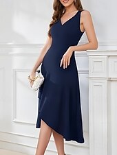baratos Vestidos para Madrinhas-vestido de madrinha linha a decote em v sem mangas elegante assimétrico tecido elástico com babados 2025