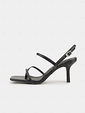 cheap Formal-Nude Strappy High Heel Sandals for Women - Minimalist Square Toe Dress Shoes &amp; Ankle Buckle