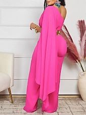 preiswerte Kentucky Kleid-Kentucky Derby Damen Midi Kleid Normaler Jumpsuit Elegant Einfarbig Ärmellos Ein Schulter Hohe Taille Party Cocktailkleid Reguläre Passform Schwarz Weiß Rot Sommer