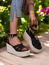 olcso Nyári szandálok-női espadrille platform ékszandál – nyitott orrú bokapántos nyári cipő hétköznapi, strand- és nyaralási viselethez