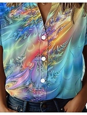 cheap Women&#039;s Art&amp;Design Tops-Women&#039;s Shirt Floral Elegant Vintage Tropical Short Sleeve Shirt Collar Regular Tops Daily Buttons Print Sky Blue Summer