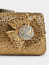 abordables Officiel-sandales à talons hauts avec nœud en strass scintillant et pochette assortie – chaussures glamour pour mariages, fêtes et événements officiels