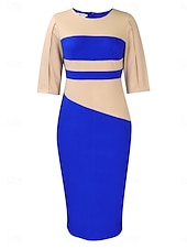 economico Vestiti aderenti-Per donna Vestito longuette Abito casual Aderente Elegante Moda Informale Da mare Giornaliero Standard Color Block Manica a 3/4 Girocollo Nero Bianco Rosso Blu reale Estate