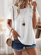 Dámské Košile Halenka Pevná barva stylové Na běžné nošení Krátký rukáv Tričkový Běžné topy Práce Denní Dovolená Šalvějová zeleň Černá Bílá Světlá růžová Rubínově červená Léto Jaro levne Hladké dámské topy-Dámské Košile Halenka Pevná barva stylové Na běžné nošení Krátký rukáv Tričkový Běžné topy Práce Denní Dovolená Šalvějová zeleň Černá Bílá Světlá růžová Rubínově červená Léto Jaro