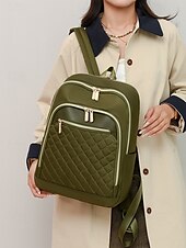 お買い得  ファッションバックパック-ダブルジッパー、ゴールドトリム、調節可能なストラップ付きのベージュキルティングレディースバックパック - スタイリッシュで実用的なレディースバックパック、仕事、学校、またはカジュアルな外出に最適 ブラック ピンク ブラウン