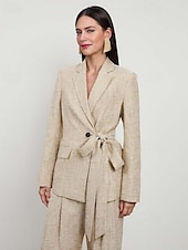 billige Mammas buksedresser-Linstoff Blended Buksedress Mor til Bruden Blazer Sett Elegant Vintage Enkel Notch Krage Gulvlengde Lang Erm med Sløyfer Knapper