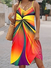 baratos Arte &amp; Design Vestidos-Vestido Mini Feminino Vestido Casual Vestido Petite Vestido de Verão Vestido de Férias Casual Férias Diárias Regular Floral Ombre Gráfico Sem Mangas Decote em V Amarelo Verão