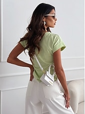 cheap T-shirts-Blouse Women&#039;s Black Yellow Light Green Solid / Plain Color Knitting Daily Elegant Round Neck Regular Fit S