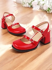 olcso Block Heels-női retro dupla pántos mary jane sarkú cipő – vaskos blokksarkú, kerek orrú pumpák vintage, cosplay és mindennapi viselethez
