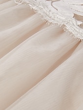 baratos Comprimento do chá-Vestido A-Line Mãe da Noiva Convidada de Casamento Elegante Decote Transparente Midi de Chiffon com Tule e Mangas 3/4 com Pregas e Aplicações 2025