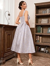 voordelige Cocktailjurken-Brocade A-Lijn Cocktailjurken Feestjurk Bruiloft Bruiloft Gast Thee Lengte Mouwloos Vierkante Hals Polyester met Bloemen Jurken Bruiloft Gast Jurk