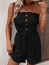 abordables combinaisons décontractées-Femme Normal Combishort Actif Couleur unie Sans Manches Sans Bretelles Boutons Cordon Vacances du quotidien Standard Noir Bleu Vert Eté