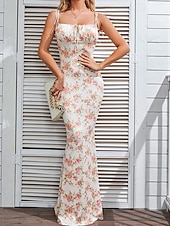 tanie Eleganckie sukienki kwiatowe-Damskie Sukienka mini Codzienne sukienki Sukienka maxi Sukienka w kwiatki Letnie sukienki Elegancki Codzienny Bez rękawów Urlop Codzienny Randka Regularny Kwiaty Bez rękawów Cienkie ramiączka Blush