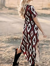 abordables Robes Rayés et Géométriques-Femme Robe Maxi Robe t-shirt Robe d&#039;été Robe de sport Décontractées Vacances Casual du quotidien Standard Graphic Manche Courte Col V Noir Eté