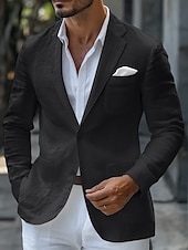 abordables Blazer en lin-Veste blazer en lin pour hommes mariage mode décontractée été unie sans doublure blanche ajustée à deux boutons