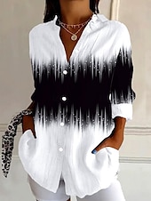cheap Art&amp;Design Tops-Women&#039;s Shirt Ombre Graphic Daily Stylish Retro Vintage 3/4 Length Sleeve Shirt Collar Regular Tops Daily Holiday Going out Buttons Black Summer Spring