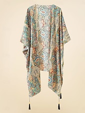 billiga Strandklänningar-Damers baddräkter cover up baddräkt knappar semester strandkläder paisley v-hals långärmad baddräkter