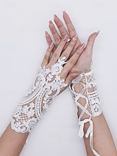 billige Damehansker-elegante hvite blonde brudehansker – vintage fingerløse bryllupshansker med blomsterbroderi for bruder og formelle arrangementer