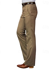 cheap Flare-Men&#039;s Dress Pants Trousers Chinos Buttons Pocket Plain Comfort Formal Party Work Fashion Classic Style Dark Khaki Black Micro-elastic