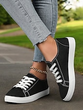 cheap Women&#039;s Sneakers-Canvas Lace-Up Sneakers for Women – Classic and Comfortable Sneakers for Everyday Wear, Perfect for Casual Outings and Weekend Adventures