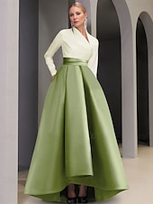preiswerte SCHWARZ-Abendkleid in A-Linie mit schwarzer Krawatte, elegantes Kleid für formelle Hochzeitsgäste, asymmetrisch, lange Ärmel, V-Ausschnitt, Satin mit Tasche, 2025