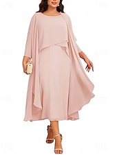 levne Délka čaje-Dvoudílné A-Linie Šaty pro matku nevěsty Elegantní vintage Drahokamový výstřih Délka čaje Chiffon 3/4 délky Rukáv s korálky