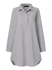abordables Robes-Femmes Mini Robe Robes inspirées du lin Robe Chemise Robe Décontractée Robe en coton et lin Élégant Occasionnel Vacances Quotidien Date Coupe régulière Uni manche longue Revers Jaune Orange Gris Ét