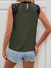 cheap Tank Tops &amp; Camis-Women&#039;s Camisole Tank Top Solid Color Casual Sleeveless Turtleneck Regular Tops Daily Lace Patchwork Navy Blue Green Gray Summer