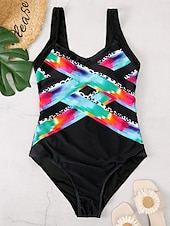 billige Onepiece badedrakter-Dame Badetøy Ett stykke Monokini Badedrakt Åpen rygg Midjekontroll Høy Midje Tynn Ferie Strand Klær Nyanse Leopard V-hals Ermeløs Badedrakter
