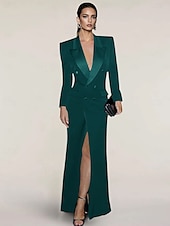 cheap Floor Length-Blazer Dress Mermaid / Trumpet Evening Gown Elegant Dress Pinstripe Tuxedo Dress Zipper Up Wedding Guest Formal Floor Length Long Sleeve Peak lapel collar Satin with Pocket 2025
