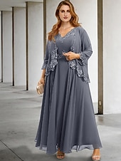 abordables Avec veste-Robe de deux pièces A-Line invitée de mariage robe élégante formalité longueur thé sans manches col en V chiffon avec appliqués 2025 taille personnalisée gratuite