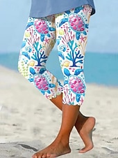 voordelige -Dames Leggings Capri Broeken Hoge Elasticiteit Mode Enkellengte Midden Taille Oceaanprint Casual Dagelijks Robins Eipluim Blauw Zomer Regelmatige Fit
