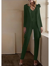 economico Tailleur pantalone della mamma-Completi pantaloni a 3 pezzi Elegante Smoking Matrimonio Inviti a matrimoni Lunghezza alla caviglia Maniche lunghe Scollatura a V Autunno Inviti a matrimoni Tessuto elasticizzato con applicazioni