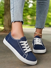 cheap Women&#039;s Sneakers-Canvas Lace-Up Sneakers for Women – Classic and Comfortable Sneakers for Everyday Wear, Perfect for Casual Outings and Weekend Adventures
