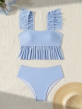 billige Bikinisett-Dame Badetøy Bikini 2 stk Underbukser Badedrakt Åpen rygg Tynn Høy midje Ferie Strand Klær Stripe Ermeløs Badedrakter