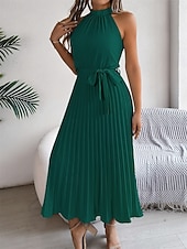 levne Jednoduché šaty-Dámské midi šaty zavinovací šaty áčkové šaty plisované šaty halter šaty dovolená dovolená volnočasové každodenní běžný střih grafické bez rukávů halter výstřih černé růžové vínové zelené letní