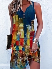 tanie Wakacyjne sukienki-Damskie Sukienka mini Sukienka A line Elegancki Luźna Kwiaty Bez rękawów W serek Czarny Biały Jasnozielony Niebieski Lato Wiosna