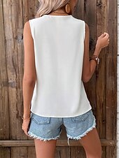 abordables Débardeurs et camisoles femme-Débardeur en satin pour femmes Uni Mode Moderne Décontracté Sans manches Col en V Hauts réguliers Quotidien Sortie Week-end Dentelle Noir Blanc Rouge Blanc cassé Été Printemps