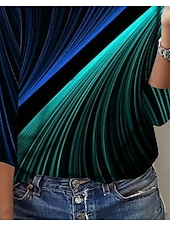 ieftine tricou Art &amp; Design-Tunică pentru femei T-Shirt Ombre Modă Casual Manșon Lung Guler Rotund Bluze Lungi Zilnic Print Negru Albastru Verde Întunecat Primăvară Toamnă Iarnă Vară