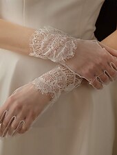 baratos Luvas de Casamento-Renda Até o Pulso Luva Elegante / Estilo Clássico Com Cor Pura Luvas de Festa / Casamento