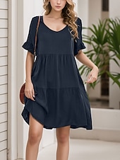 cheap White Graduation Dresses-Women&#039;s Mini Dress T Shirt Dress Tee Dress Shift Dress Ruffle Dress Casual Vacation Street Casual Regular Fit Graphic Short Sleeve V Neck Black White Light Green Wine Summer