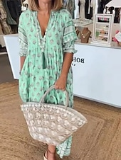 olcso Bohém ruhák-Női Hosszú ruha Maxi ruha hétköznapi ruha A vonalú ruha Boho ruha Csehország Stílusos Alkalmi Vakáció Hétköznapi Napi Normál Grafika Féhosszú V-alakú Arcpír rózsaszín Medence Lóhere Nyár Tavasz