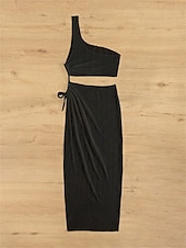 economico Abiti da spiaggia-Per donna Costumi da bagno Prendisole Vestito da spiaggia Costume da bagno Tagliato Festività Abbigliamento mare Tinta unica Collo asimmetrico Senza maniche Costumi da bagno