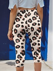 お買い得  アート＆デザイン印刷-ウィメンズレギンスカプリパンツ 高弾性 ファッション ストリートウェア フルレングス ハイウエスト レオパードプリント サーマル 暖かい 通気性 ソフト アウトドア デイリー ブラウン 秋 冬 レギュラーフィット